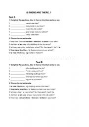 English Worksheet: is there/ are there..? questions