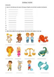 English Worksheet: The Zodiac Signs
