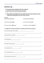 English Worksheet: Tag questions - review