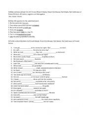 English Worksheet: 5 Tenses (Present Simple, Present Continuous, Past Simple, Past Continuous or Present Perfect)