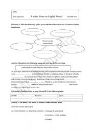 English Worksheet: A Letter from an English Friend