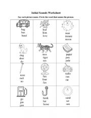 English Worksheet: Initial Sounds Worksheet 