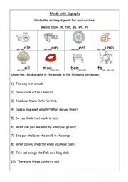 English Worksheet: Words with Digraphs
