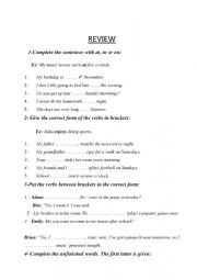 English Worksheet: Review for A2