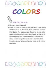 English Worksheet: Barvy - karty a hry
