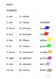 numbers and colours