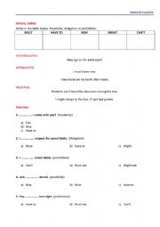 English Worksheet: Modal verbs