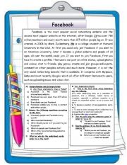English Worksheet:          	Facebook 