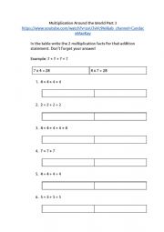 English Worksheet: Multiplication Around the World Part 3