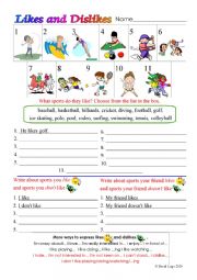 Sports and hobbies : likes and dislikes ( synonym expressions ) - ESL  worksheet by Patou