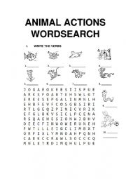 English Worksheet: ANIMAL ACTIONS WORDSEARCH