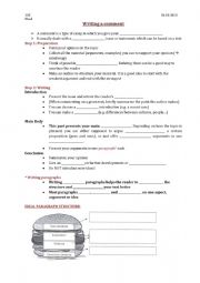 English Worksheet: comment and paragraph structure