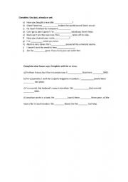 English Worksheet: Present Perfect: Just, already, yet