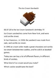 English Worksheet: The Ice Cream Sandwich