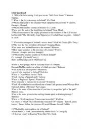 English Worksheet: Quiz Questions on Ireland 2019/20
