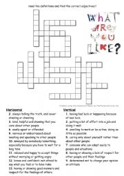 English Worksheet: crossword personality adjectives