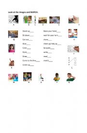 English Worksheet: school classroom actions, school commands