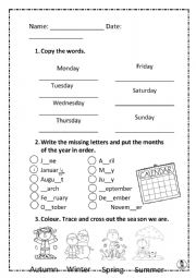 DAYS AND MONTHS WORKSHEET