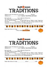 English Worksheet: fill in the gap halloween traditions