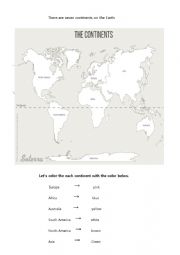 English Worksheet: Coloring Continents