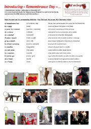 English Worksheet: WW1 : Introducing Remembrance Day