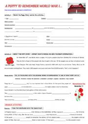 English Worksheet: WW1 : The poppy story