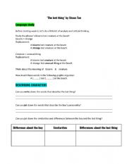 English Worksheet: The lost thing by Shaun Tan building from comprehension to critical thinking