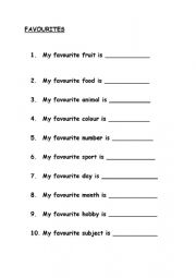 English Worksheet: Favourites
