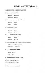 English Worksheet: a1 test