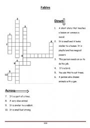English Worksheet: CROSSWORD - Vocabulary about Fables