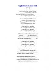 English Worksheet: (To Be + Simple Present Song Activity) Englishman in New York
