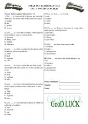 Speakout Elementary Unit 4 Vocabulary Quiz