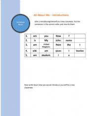 English Worksheet: All About Me - Introducing Yourself