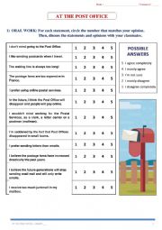 English Worksheet: AT THE POST OFFICE - Full Lesson (7 pages) + KEY