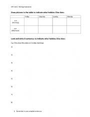 English Worksheet: hobbies and schedule writing