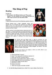 English Worksheet: Michael Jackson: Reading (past simple and past continuous)
