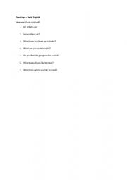 English Worksheet: Greetings questions - Basic English