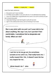 English Worksheet: family life  teens problems