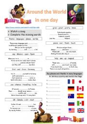 English Worksheet: Masha and the Bear - Around the World in one day 1 / 4