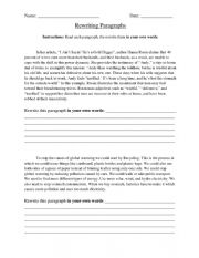 English Worksheet: Rewriting Paragraphs Worksheet