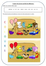 English Worksheet: Colours. Find the differences.