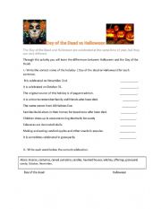 English Worksheet: Day of the dead vs Halloween