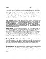 English Worksheet: famous Inventors of the second industrial revolution worksheet 