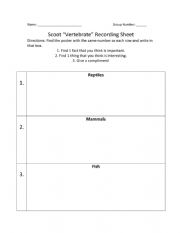 English Worksheet: Vertebrate Scoot