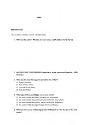 English Worksheet: Murders in the Rue Morgue by Edgar Allan Poe (reader test)