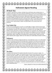 English Worksheet: Halloween Jigsaw Reading