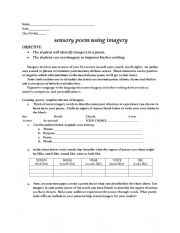 English Worksheet: Writing a Sensory Poem Using Imagery
