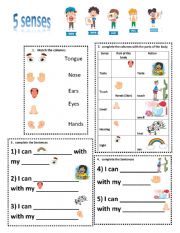 English Worksheet: five Senses 