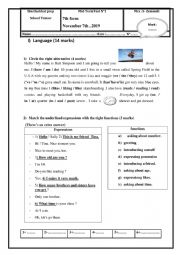 English Worksheet: Mid - term test n 1 7th form