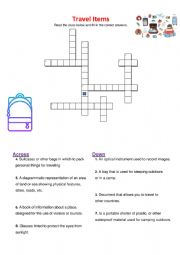 English Worksheet: Crossword travel items